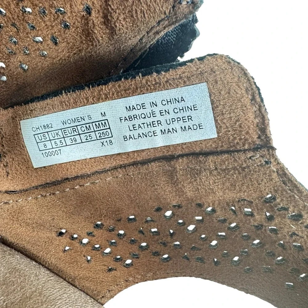 Rockport Cobb Hill Jana Leather‎ Gray Perforated Cork Wedge Sandals Women's Sz 8